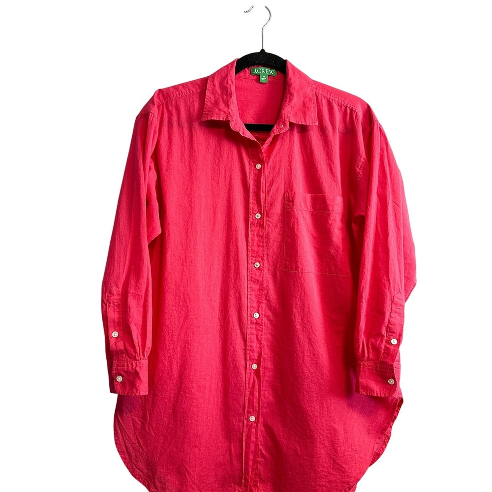 J Crew Cotton Voile Relaxed Button Up Shirt Hot Pink XS